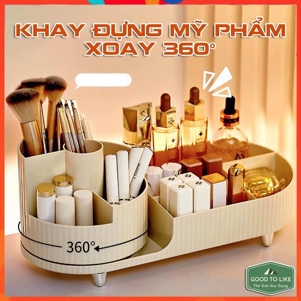 Hộp đựng mỹ phẩm bàn trang điểm nhiều ngăn, khay đựng son môi phấn mắt giá để đồ ,khay tròn có thể xoay, tháo