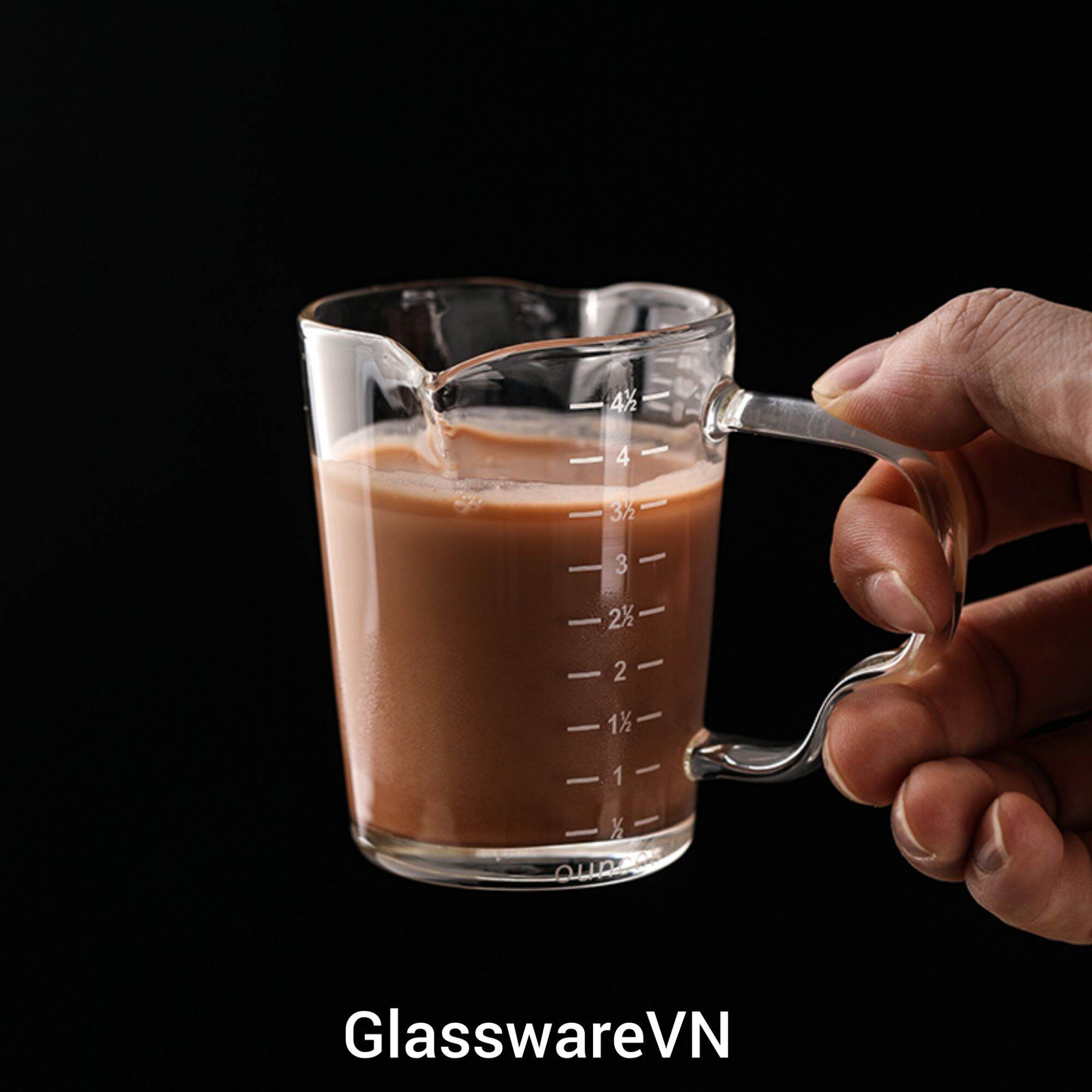 Cốc Đong Cà Phê 2 Miệng 150ml Thủy tinh Borosilicate Cốc Đong Pha Cafe Espresso Miệng Đôi