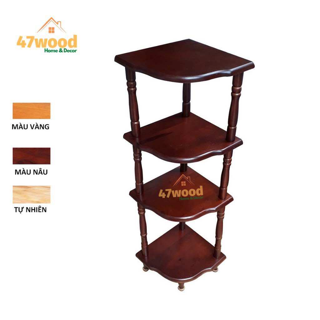 KỆ GÓC TƯỜNG GỖ CAO SU 4 TẦNG