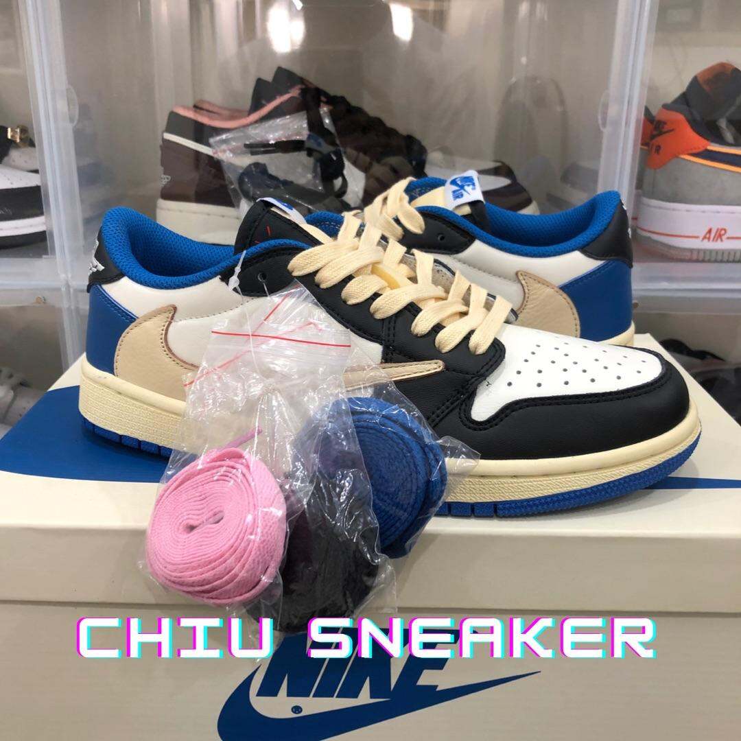 Giày sneaker nam nữ Jordan 1 low travits scoot xanh dương phiên bản cao cấp giày thể thao jordan cổ thấp móc ngược xanh
