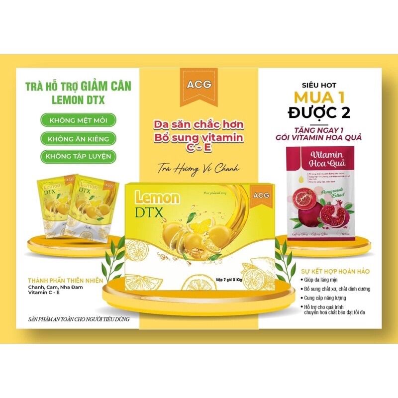 Trà giảm cân detox vị chanh 100% chính hãng tặng kem vitamin hoa quả