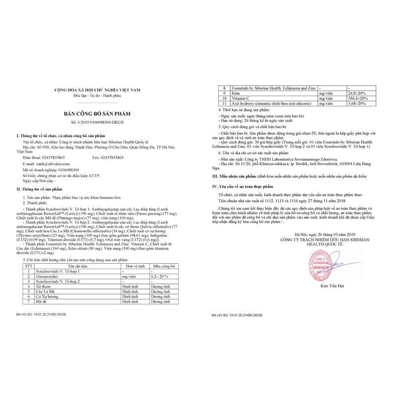 Immuno box siberian, tăng cường đề kháng