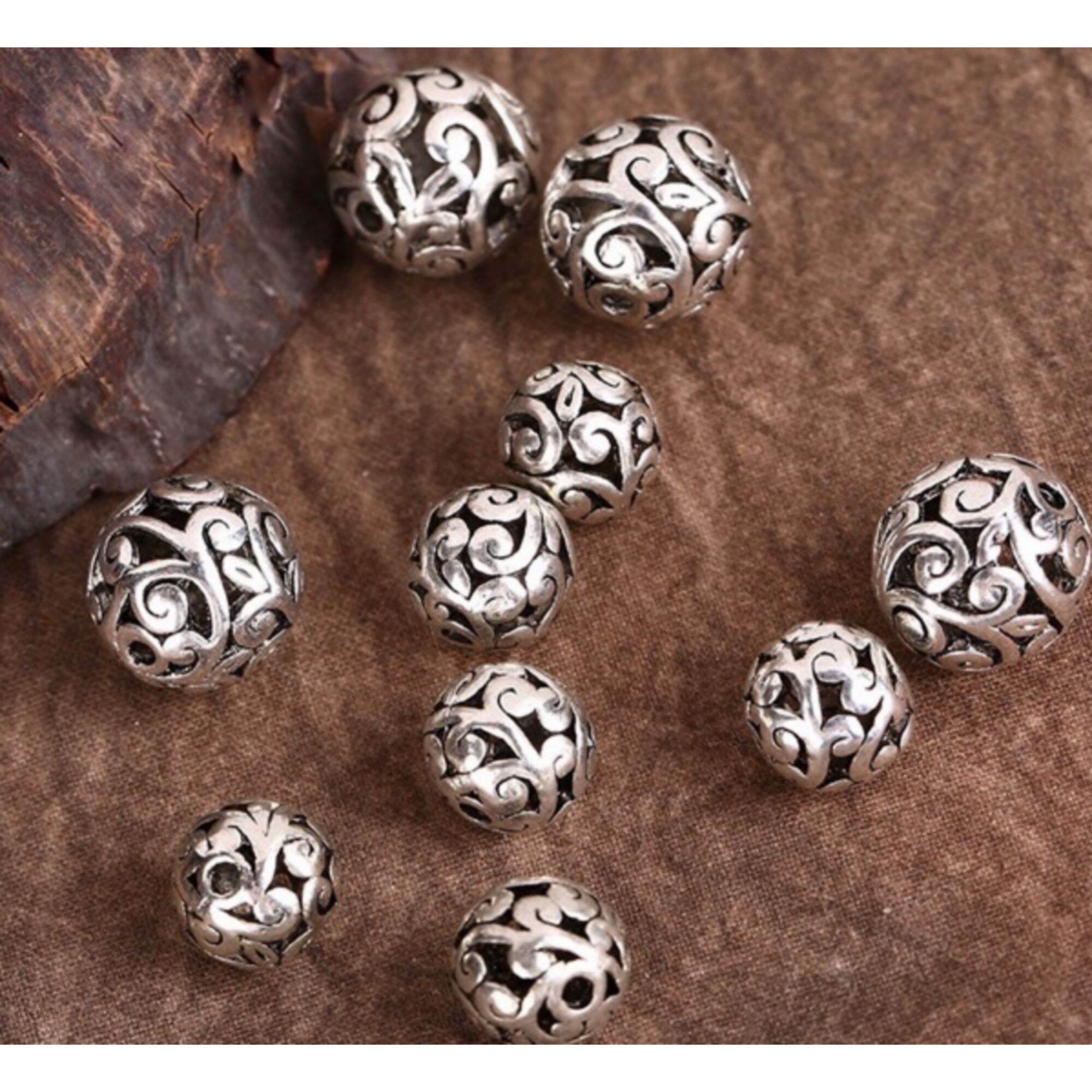 Charm bi cầu hoa văn bạc thái làm vòng handmade