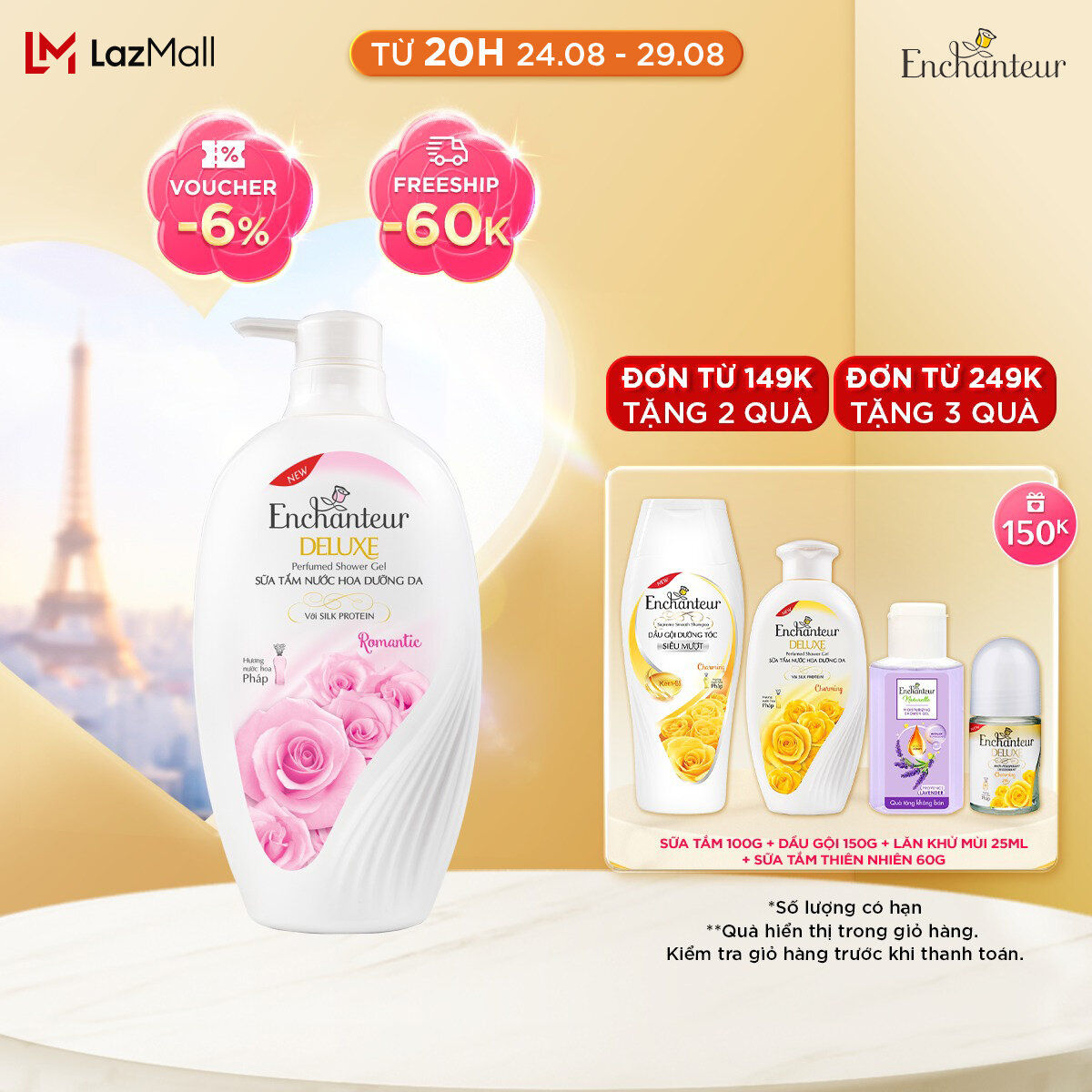 Sữa tắm nước hoa dưỡng da Enchanteur Romantic mịn màng quyến rũ 650gr