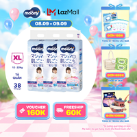 [08-09.09 QUÀ TẶNG SLCH] Combo 3 tã quần cao cấp Moony Bé Gái XL38 miếng - Nhập khẩu từ Nhật Bản