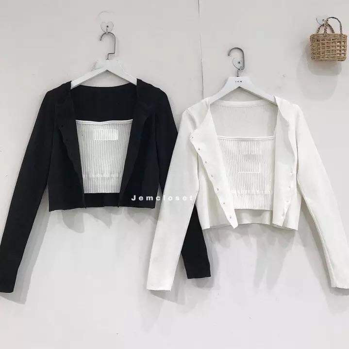 SET ÁO 2 MÓN CROPTOP GÂN TAY DÀI