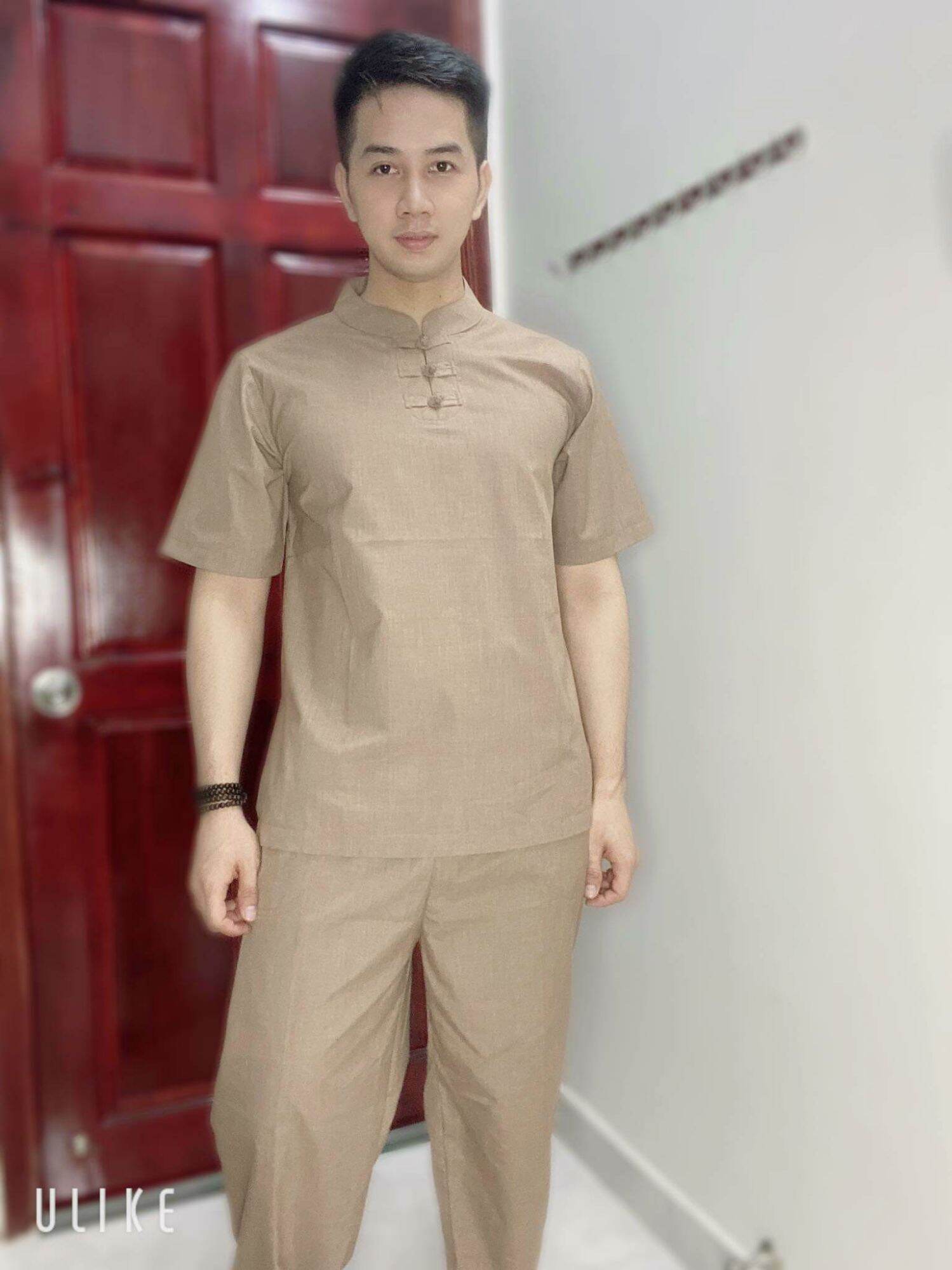 Đồ lam đi chùa mẫu nam hiện đại vải kate và tixi loại 1