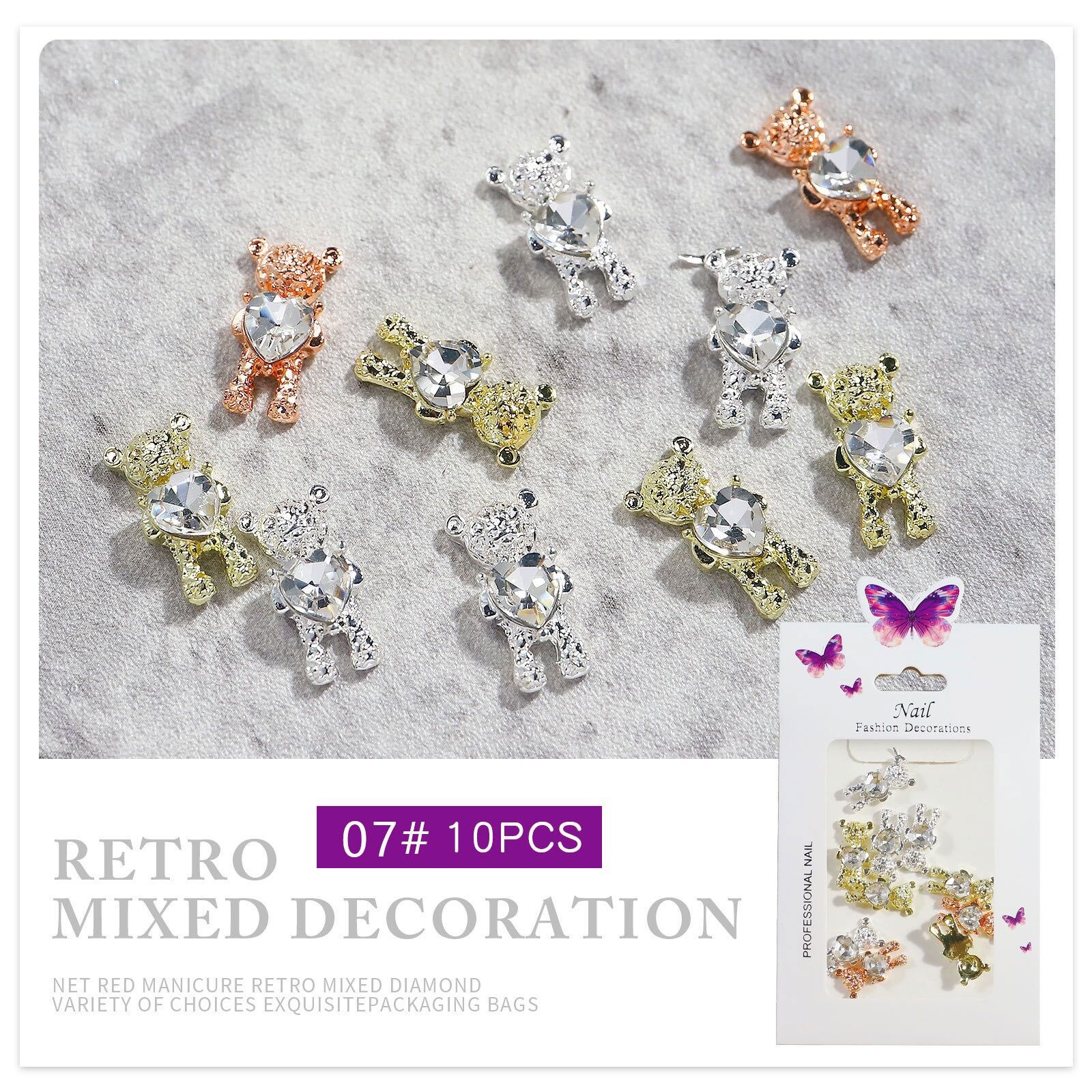 Charm gấu nơ kim loại gắn móng nail