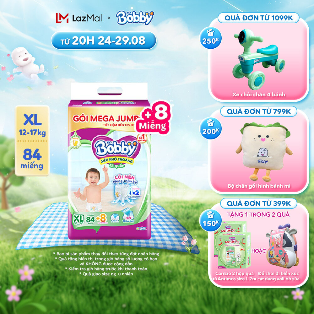 Tã/bỉm quần Bobby 3mm Gạo non XL84