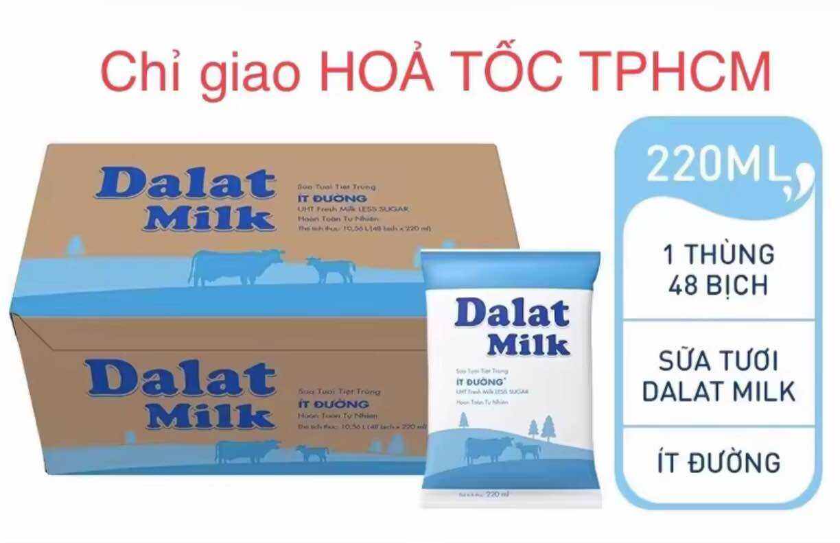 Thùng 48 bịch DALAT MILK ít đường 220ml (CHỈ GIAO HÀNG 2h)