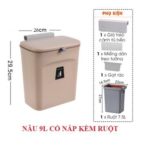 Thùng rác thông minh cài cánh tủ có nắp đậy - Thùng rác dán tường nhà vệ sinh phòng tắm kèm miếng dán