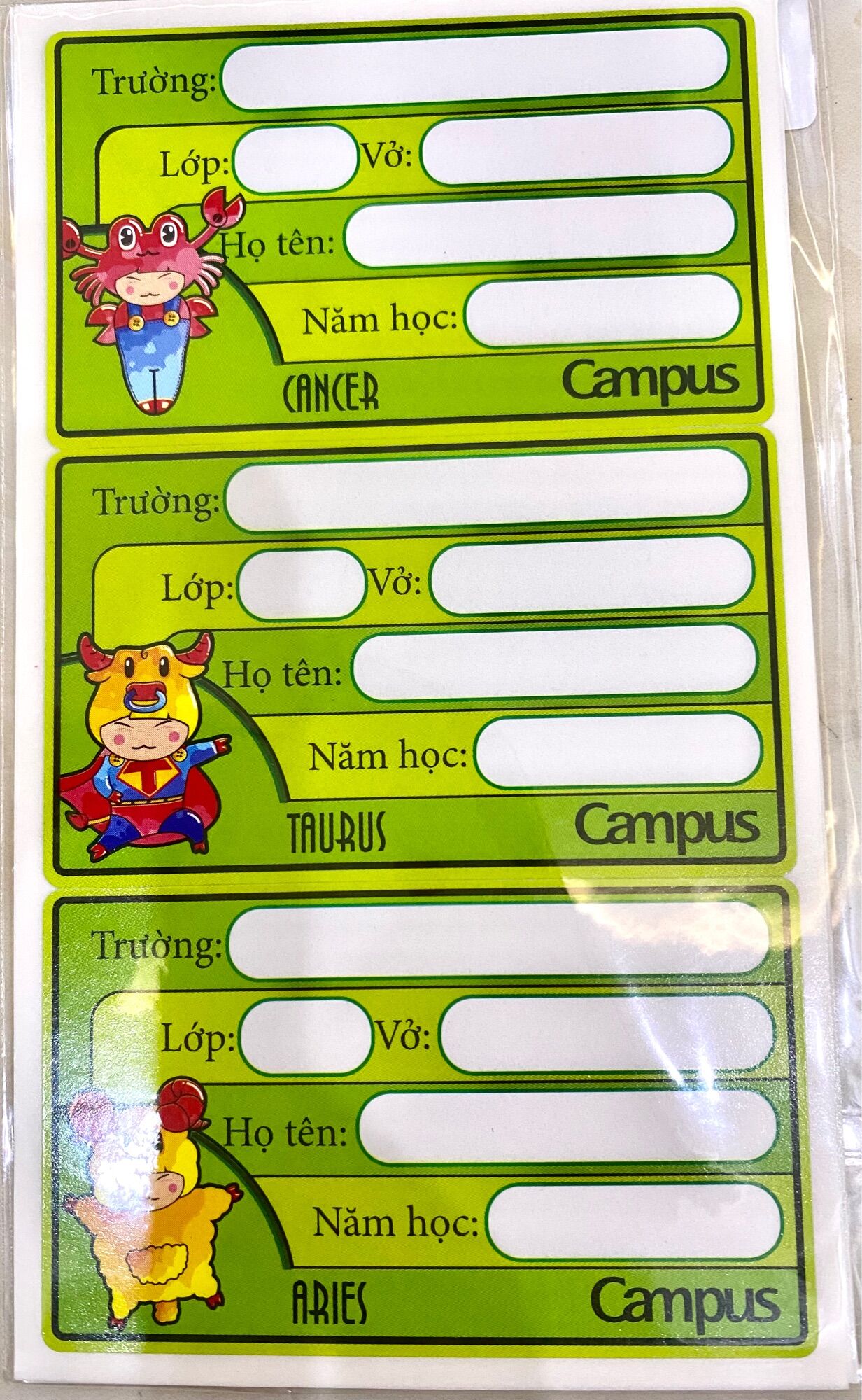 Tập nhãn vở campus (1 tập 24 cái nhãn)