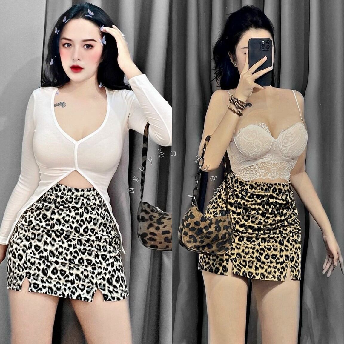 HCM ( hình thật shop tự chụp) váy beo xẻ tà có kèm lót