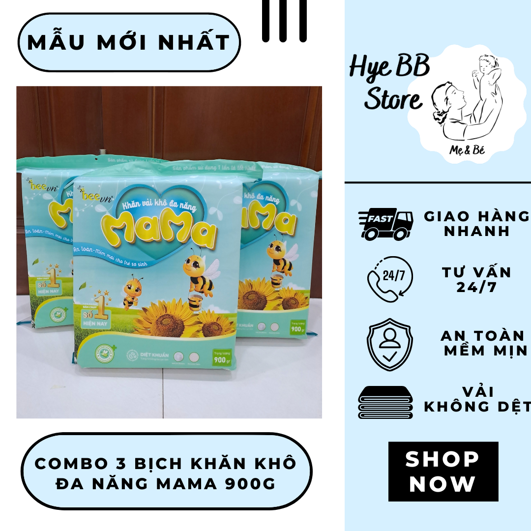 HÀNG CHÍNH HÃNG COMBO 3 BỊCH KHĂN VẢI KHÔ ĐA NĂNG MAMA 900G