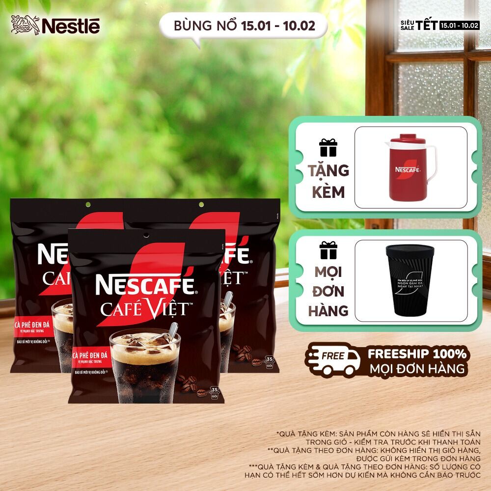 [ƯU ĐÃI THÁNG 2] [Giao hàng toàn quốc] Combo 3 Túi Cà phê hòa tan NESCAFÉ Café Việt Cà phê đen đá (T
