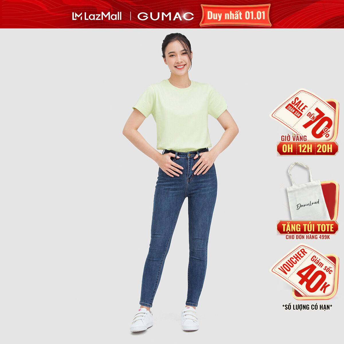 CHỈ 30.12 VOUCHER 40K TẶNG TÚI CƠM ĐƠN 449K Quần jeans nữ GUMAC QJC05016 Quần jeans skinny trẻ trung năng động