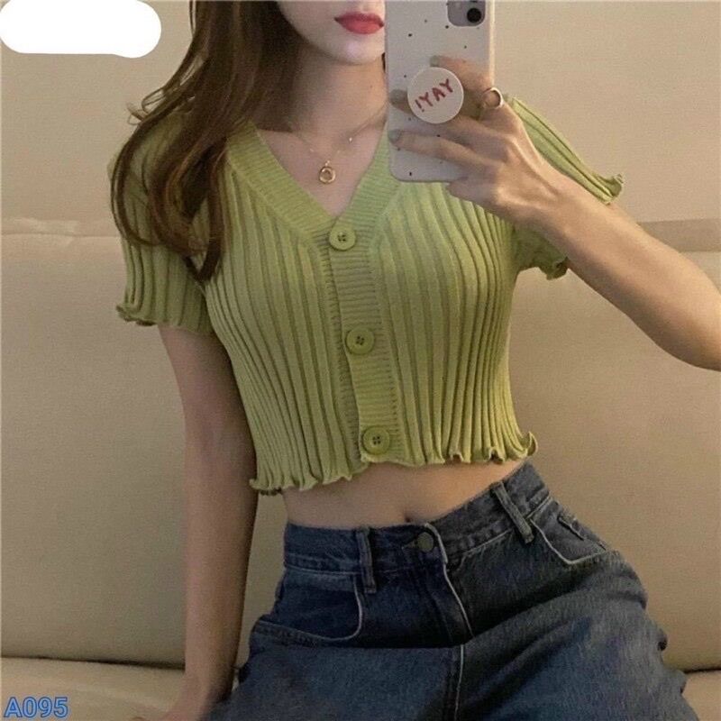 Áo croptop gân tăm gài 3 nút xinh đẹp 3NUT nhé