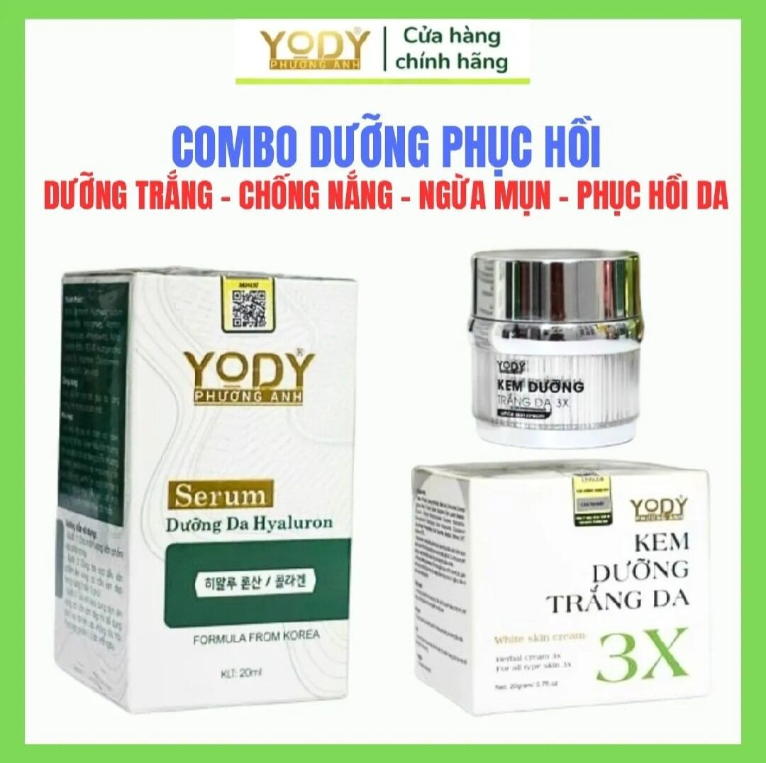 Combo phục hồi sau tái tạo kem ngày 3x + serum dưỡng trắng da yody white phương anh