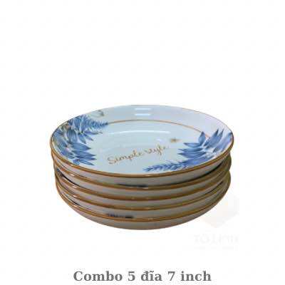 Combo 5 đĩa gốm sứ hoa văn cao cấp 15.5cm và 18cm, dĩa gốm sứ cáo cấp hoạ tiết hoa Cute