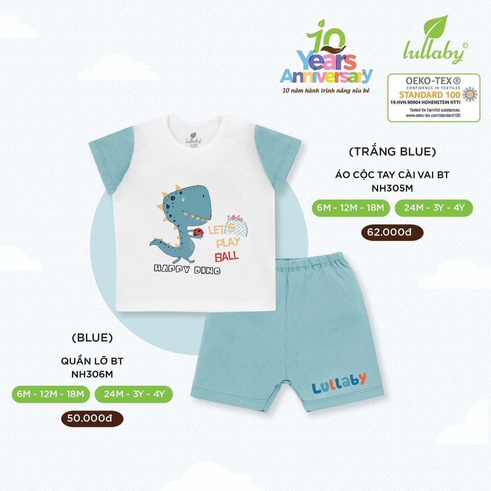 [LULLABY 2022] Bộ Cộc tay bé trai cotton (Sz 6m-4y)
