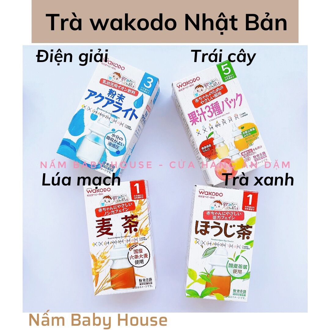 Trà wakodo Nhật Bản hỗ trợ tiêu hoá cho bé ăn dặm từ 5 tháng - trái cây, trà xanh, điện giải, lúa mạch