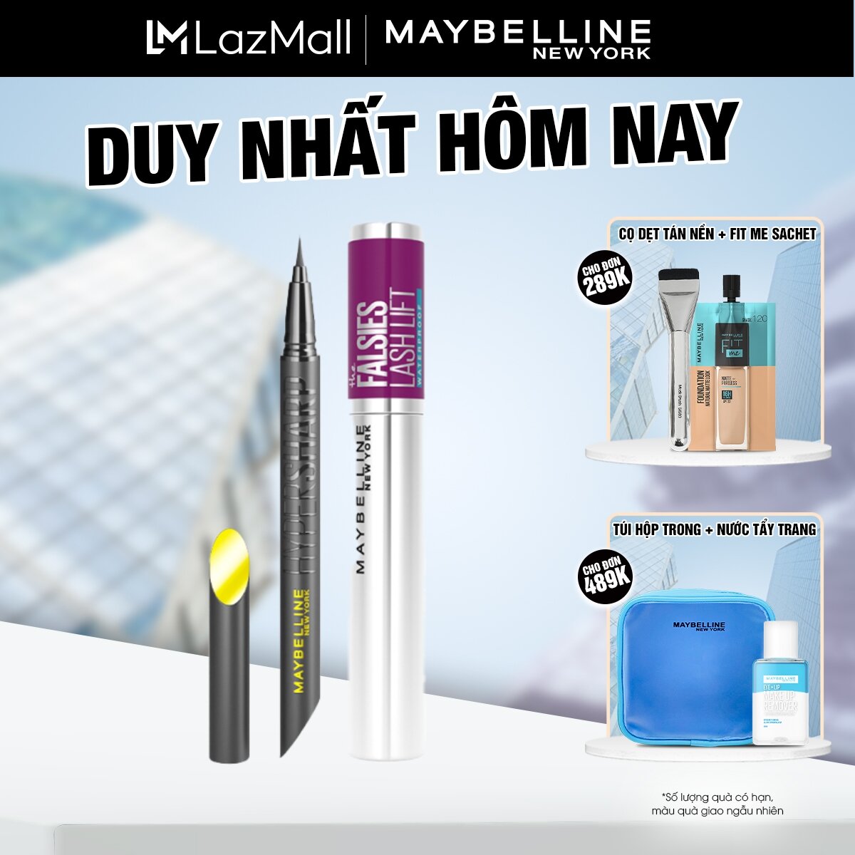 Bộ trang điểm Bút kẻ mắt nước siêu sắc mảnh Hyper Sharp, Mascara Uốn Mi, Nâng Mi và Làm Dày Mi Falsies Lash Lift Maybelline New York