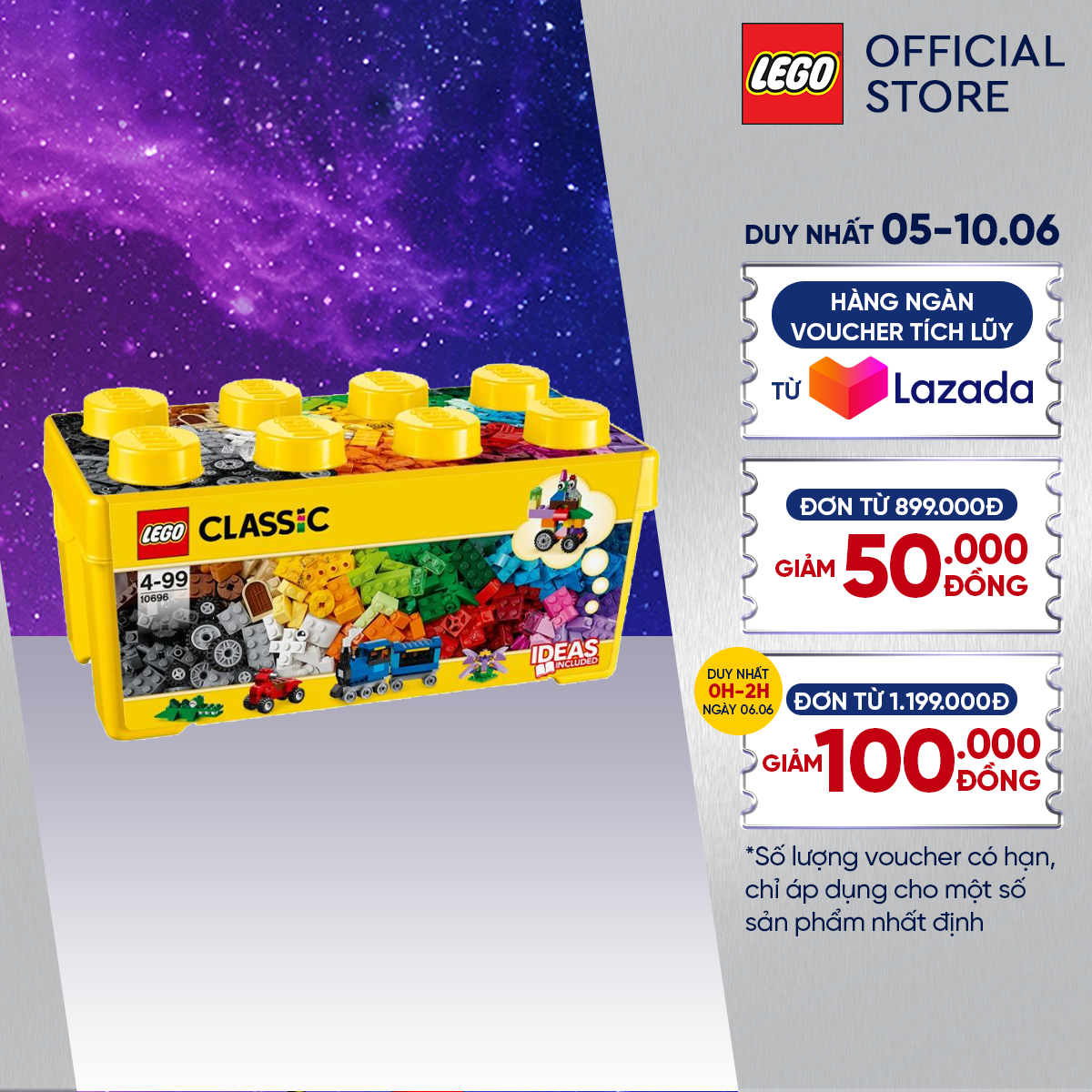 LEGO CLASSIC 10696 Đồ Chơi Lắp Ráp Thùng Gạch Trung Classic Sáng Tạo (484 Chi tiết)