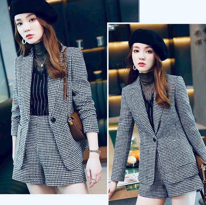 [HCM]SET ÁO KHOÁC CARO TAY DÀI CỔ VEST