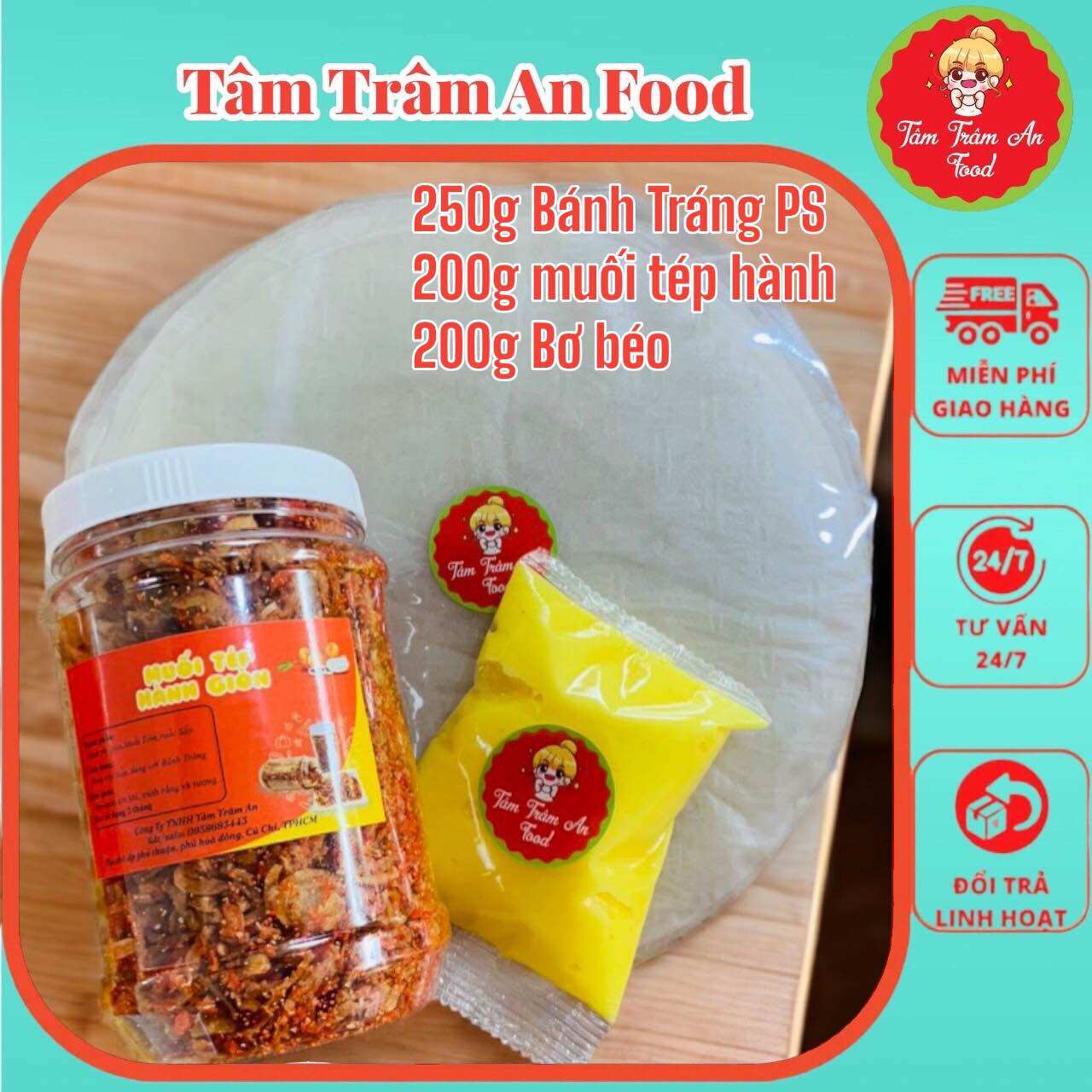 Bánh tráng phơi sương 250g + 200g muối ruốc hành phi + 200g bơ vàng trứng gà