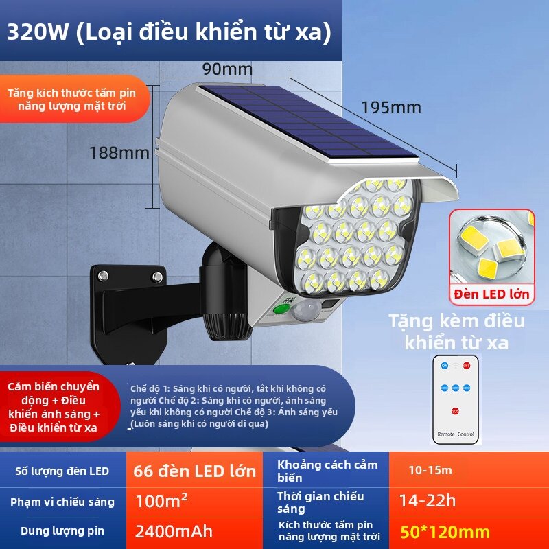 RUILUO | Camera An Ninh Sáng Năng Lượng Mặt Trời Cảm Biến Đèn Sân Vườn Ngoài Trời