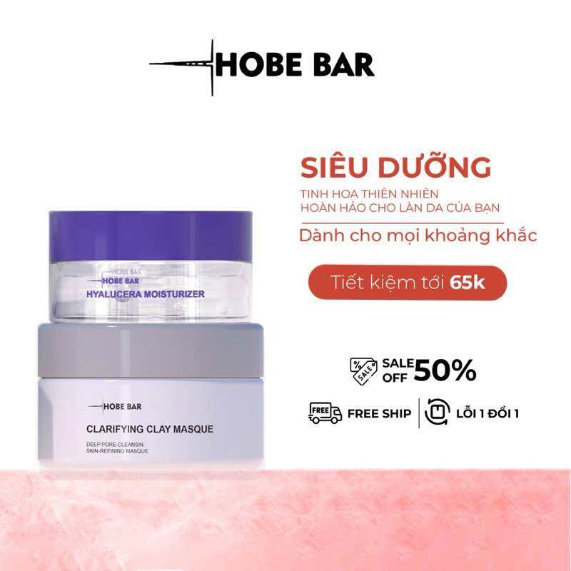 Combo Mặt Nạ Đất Sét 55g + Kem Dưỡng Ẩm 55ml HOBEBAR Phục Hồi Cấp Nước Làm Dịu Da Dưỡng Trắng Da Nân