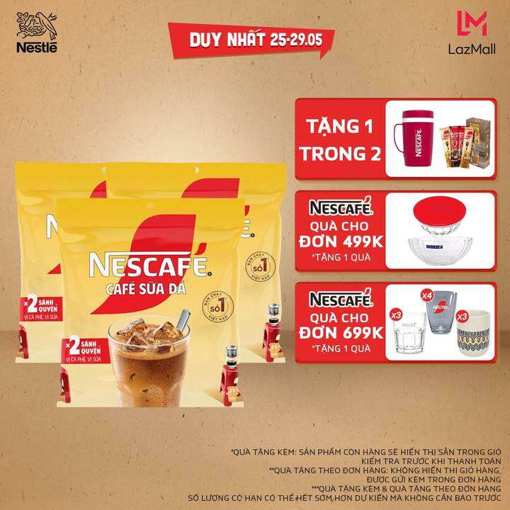 Combo 3 Bịch Cà phê sữa NESCAFÉ Cà phê sữa đá 25 gói x 24 g