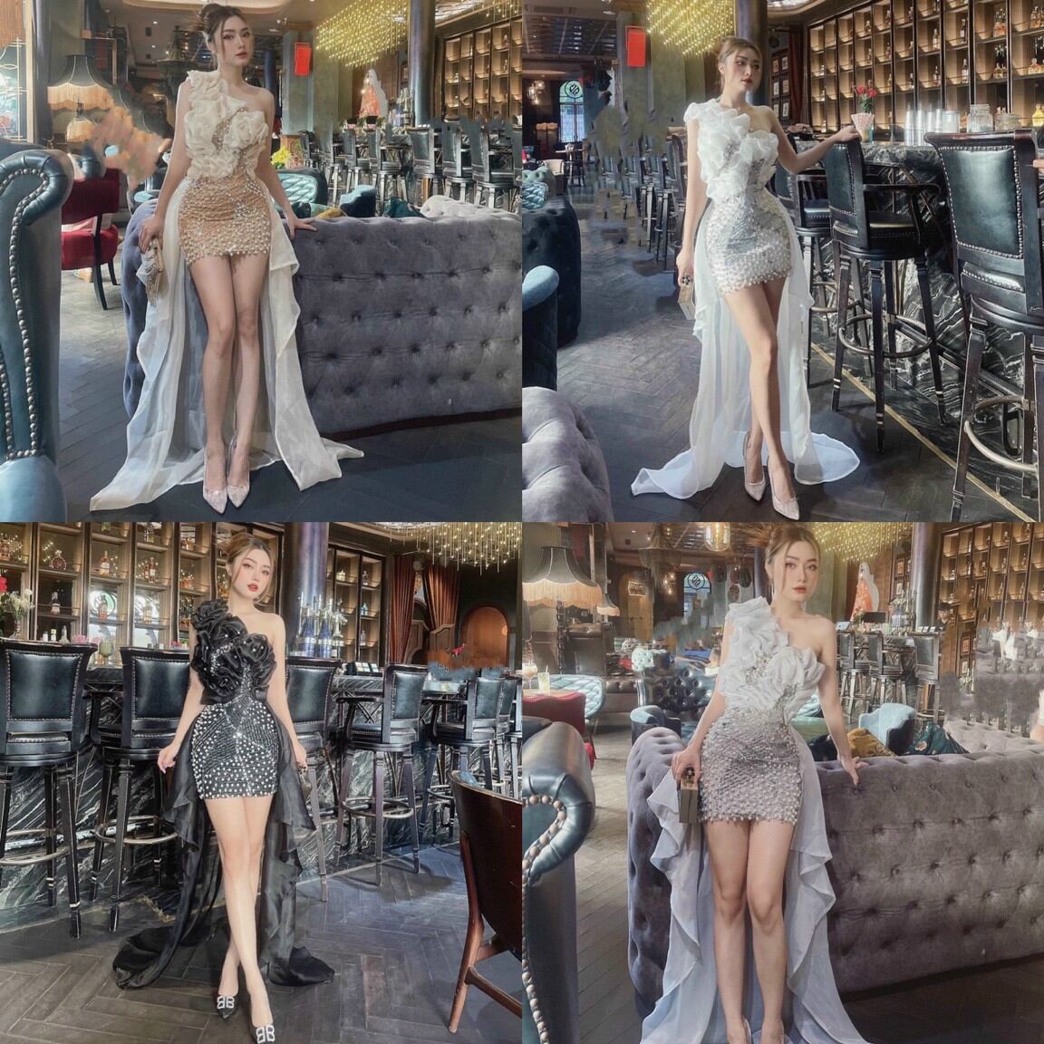 Đầm body dun bèo 1 vai tùng