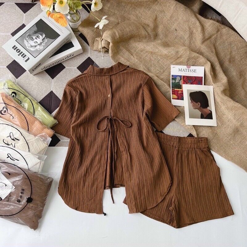 (SHOP TÁO ĐỎ BIGSIZE 50kg đến 90kg) set áo sơ mi hở lưng + quần short