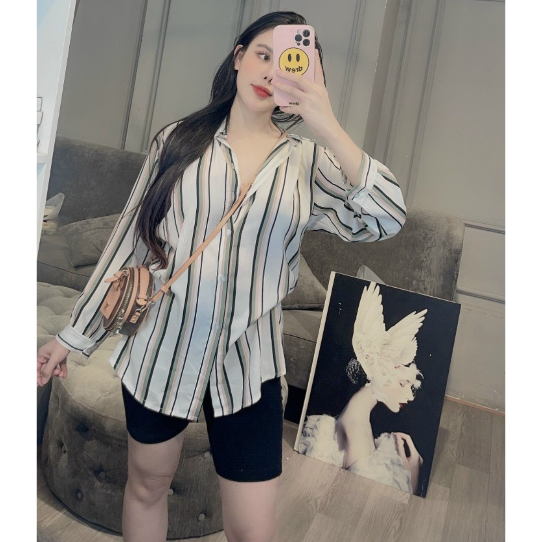 Set bộ nữ áo sơ mi sọc phối quần legging ngố cá tính, sang chảnh