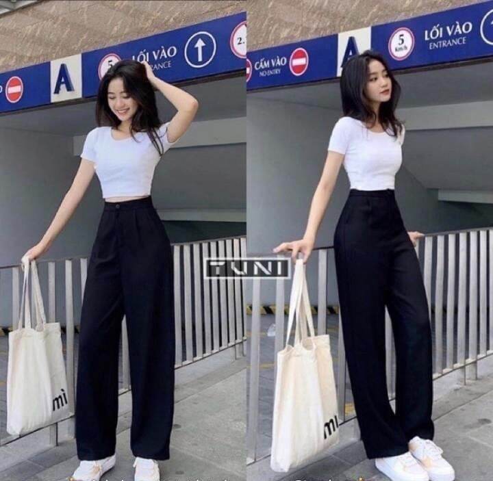 Quần ống xuông công sở tuyết mưa cạp cúc nữ