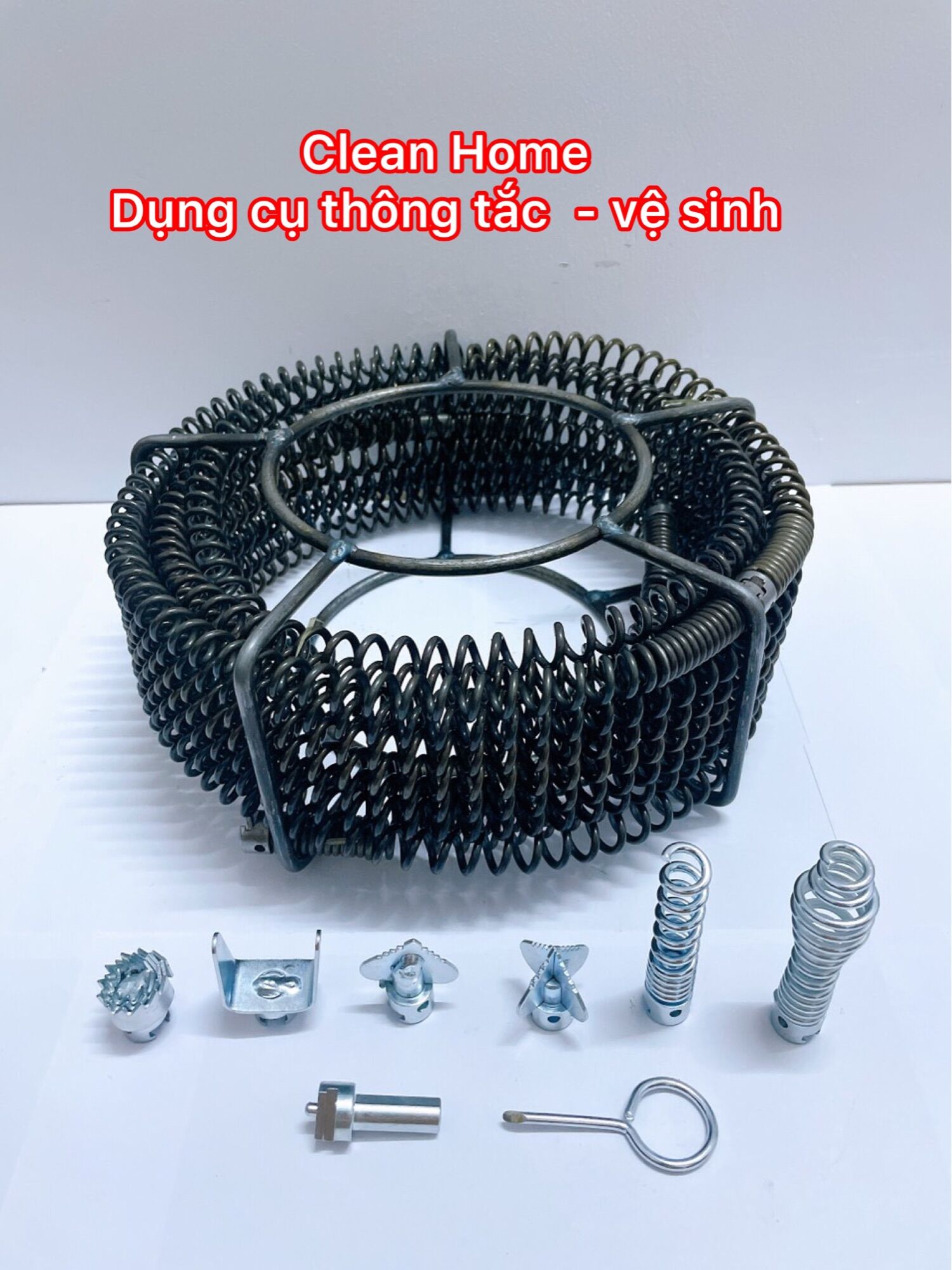 Dây thông cống lò xo phi 16 dùng máy khoan dài (21m + 6 đầu thông + 1 đầu kết nối)