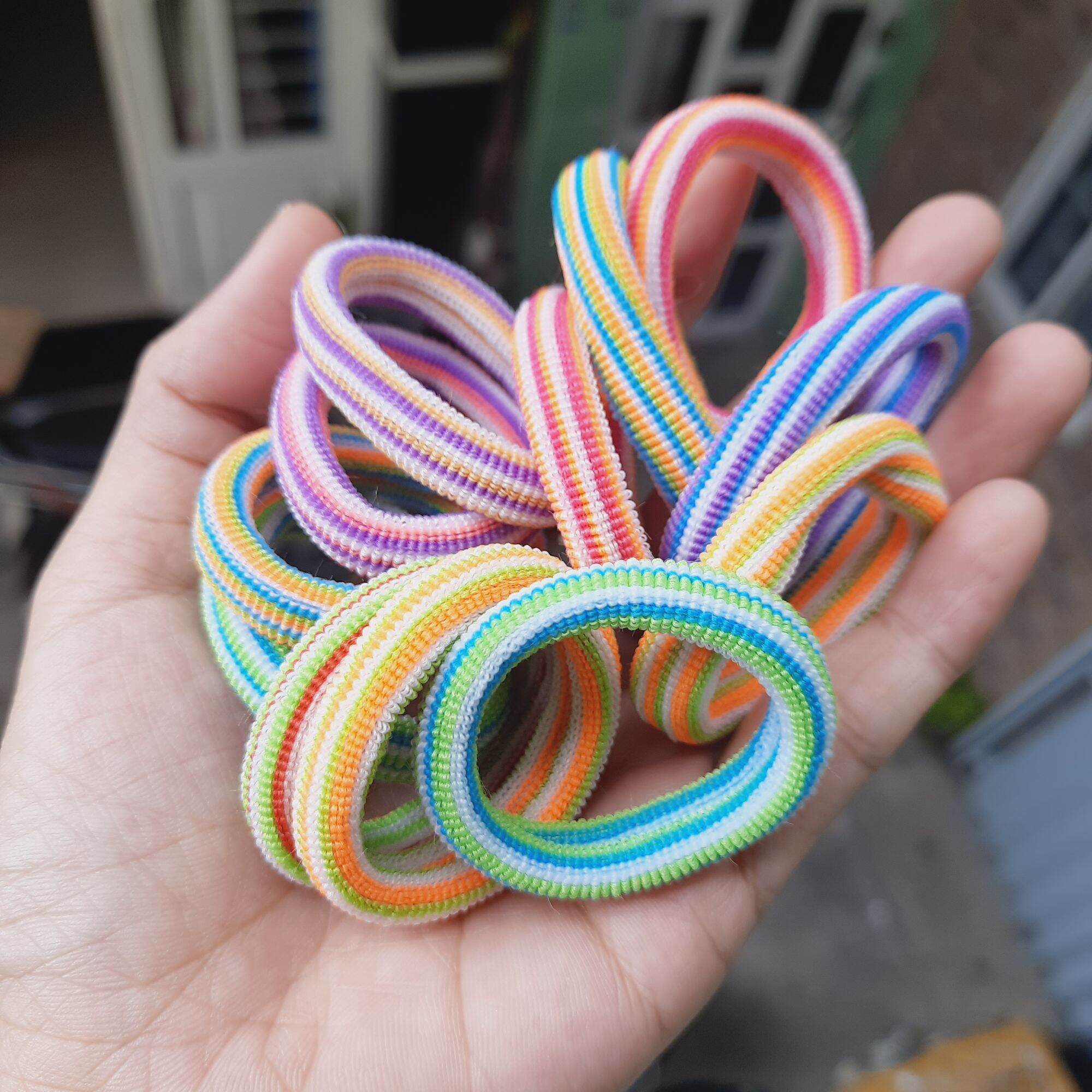 Túi 48 thun cột tóc sọc màu tươi,mềm,co giản loại nhỏ (4cm,bản 1cm)