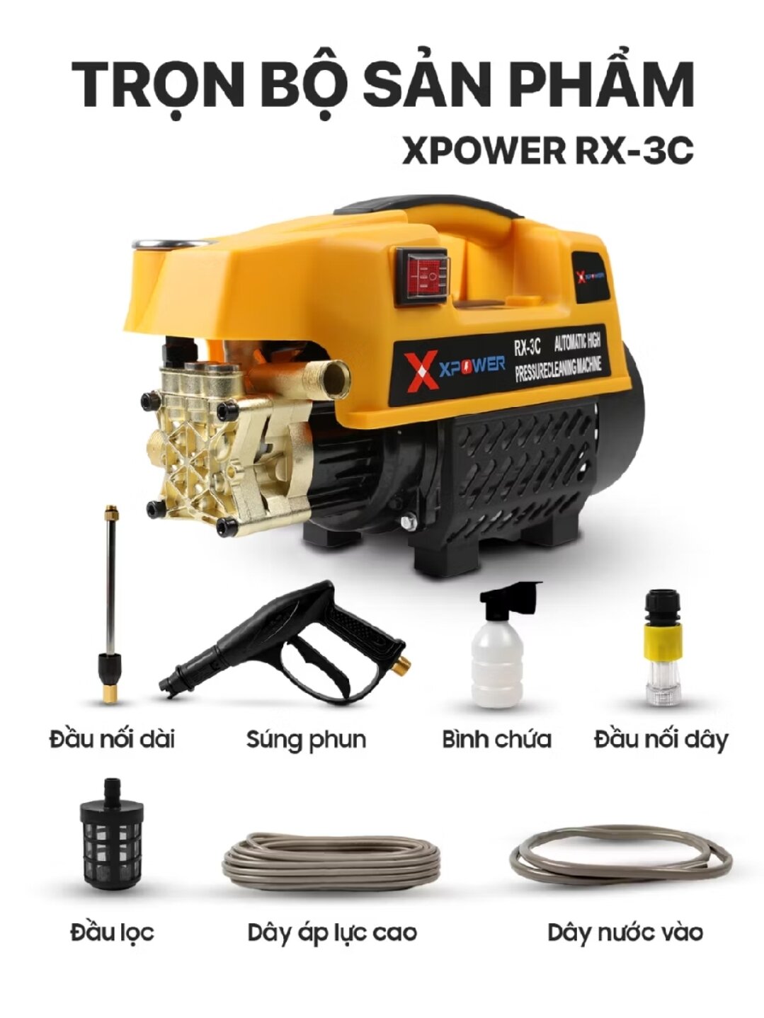 {Chính Hãng} Máy rửa xe Xpower RX-3C 3800W - Máy rửa xe nhật bản Xpower - tặng kèm bình bọt tuyết