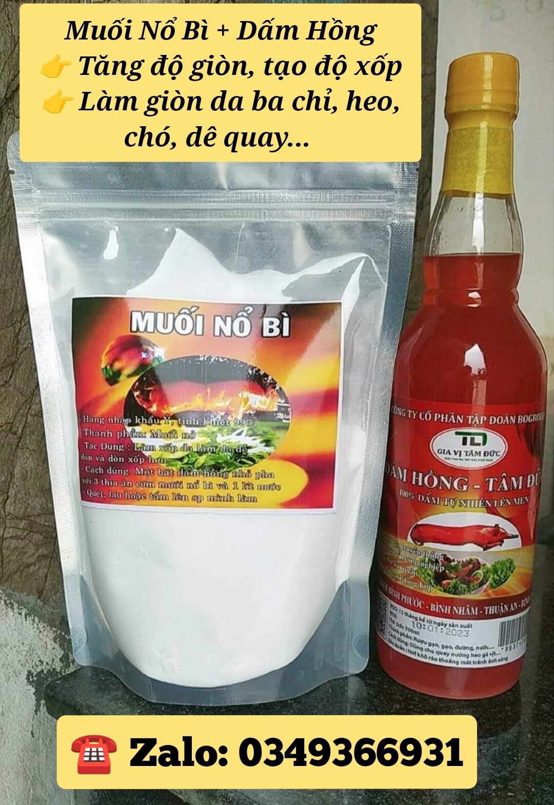 Combo 1kg Muối Nổ Bì Giòn Da + Dấm Hồng