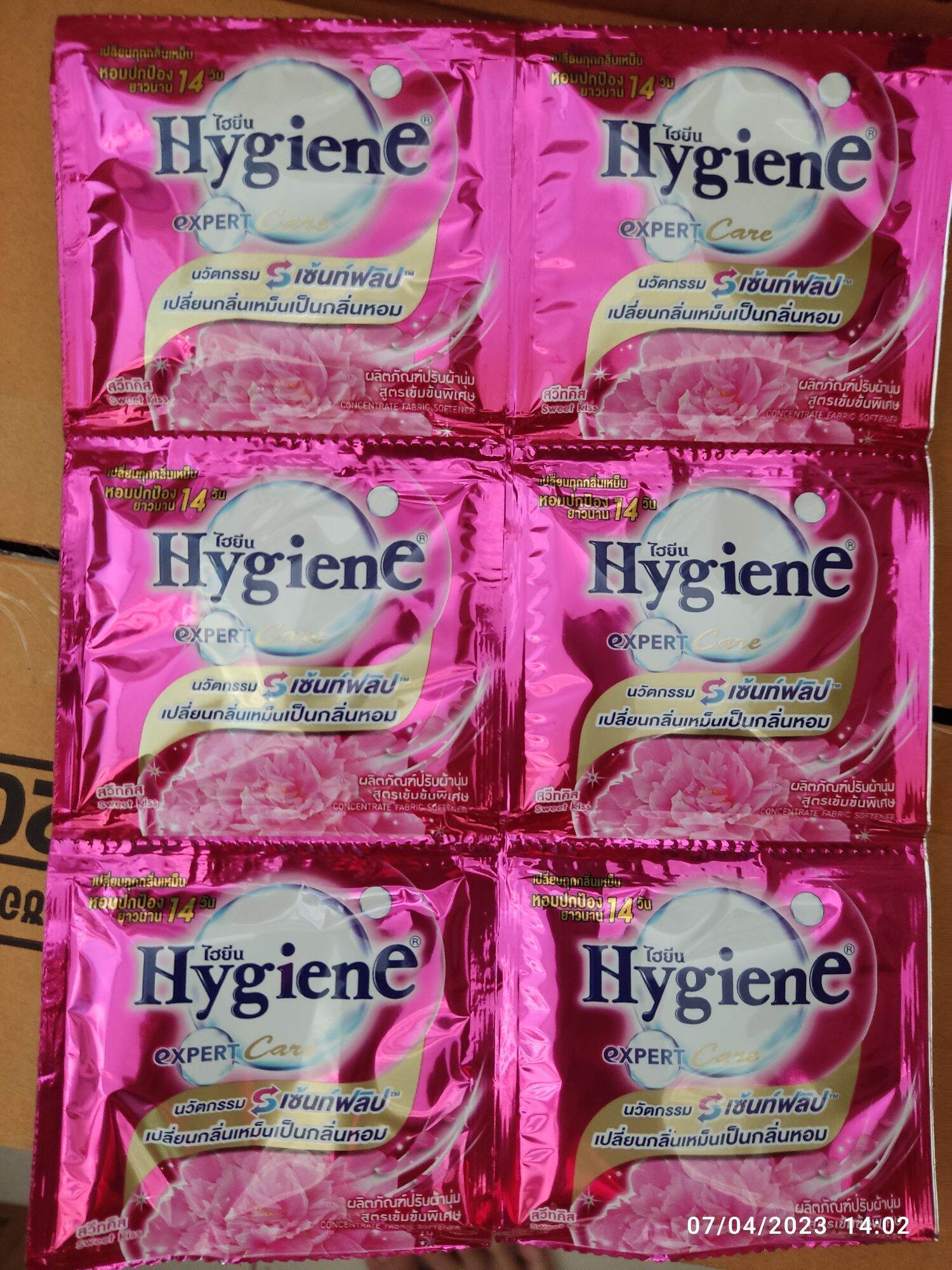 nước xả vải hygiene thái lan 10 gói màu hồng sen