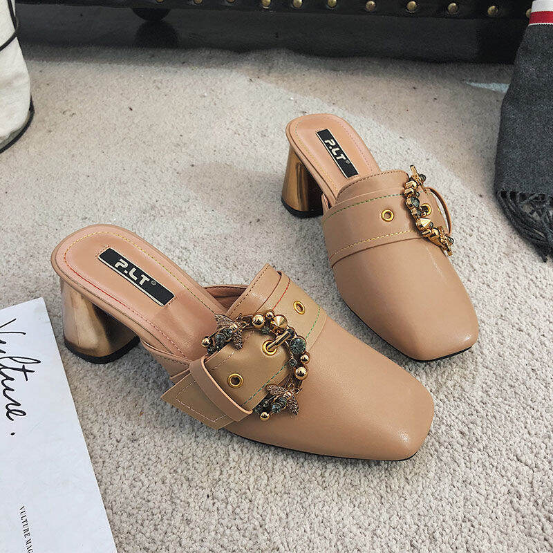 Dép Sục Bít Mũi Dép Lê Mules Đế Dày Gót Cao Gót Vuông Vừa Người Lười Đi Bên Ngoài Mẫu Mới 2022 Thời Trang Mùa Hè Cho Nữ