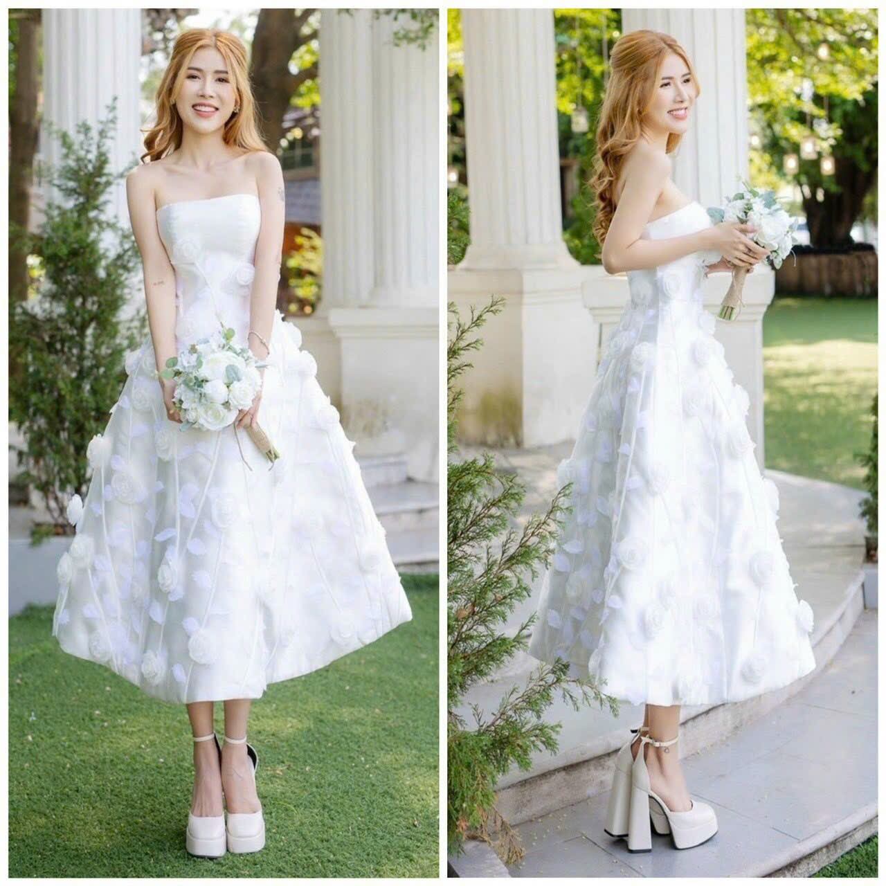 ĐẦM XÒE CÚP ĐÍNH HOA  LÁ XINH XẮN