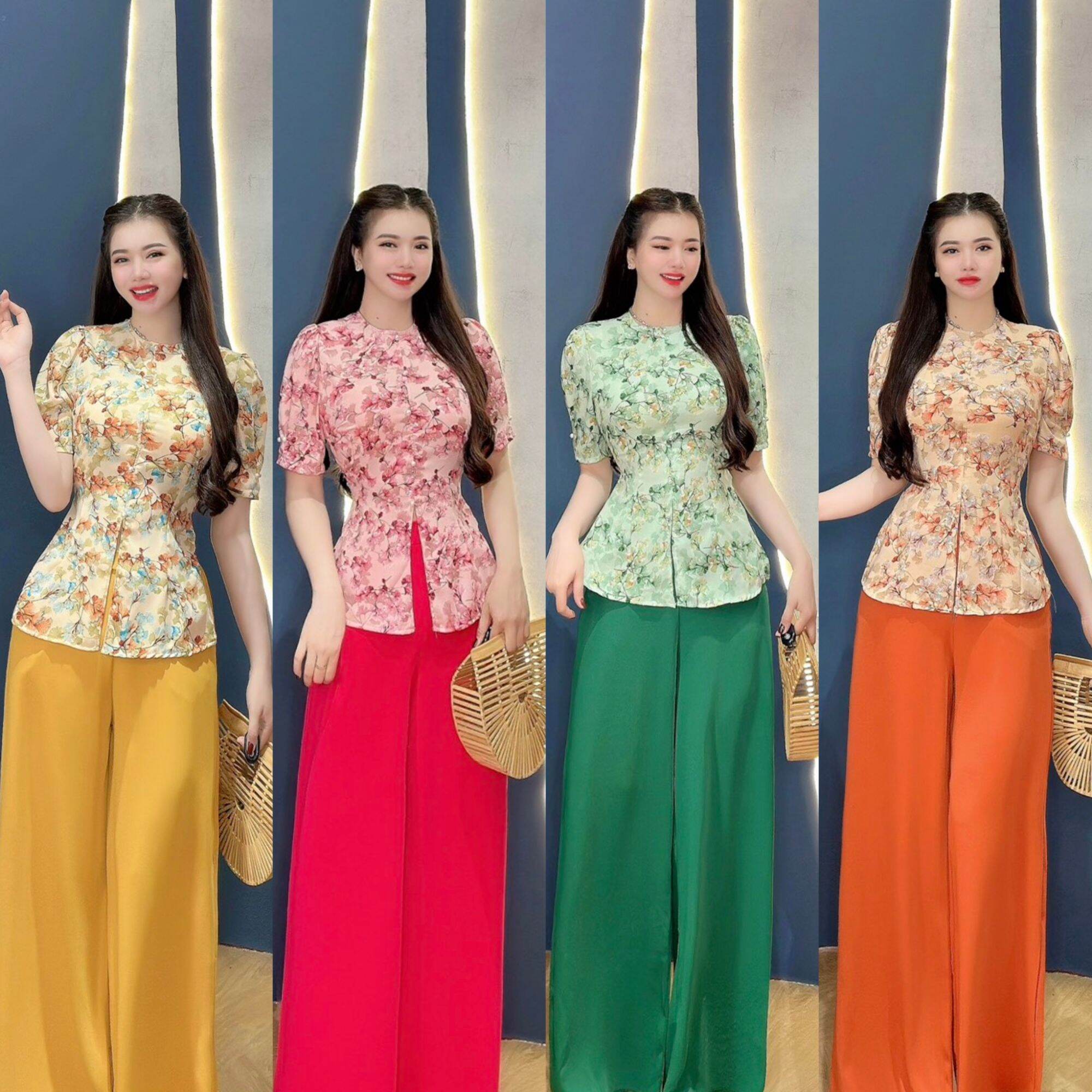 Bộ bà ba tay búp phồng đính nút ngọc/Sét bà ba/trang phục truyền thống chất lụa mango loại 1 mềm mịn
