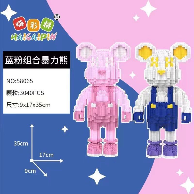 Mô hình lắp ráp combo 2 gấu bearbrick 35cm/mua 1 được 2