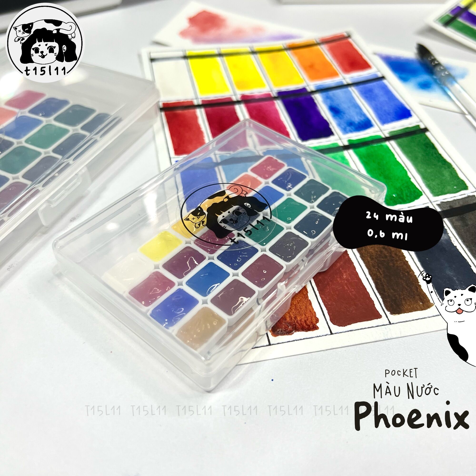 [t15l11] Pocket Màu nước Phoenix Hạng hoạ sĩ 12/24 màu