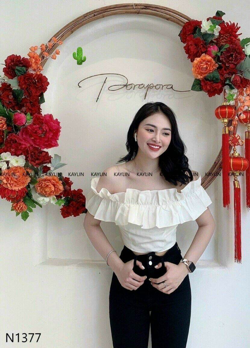 Áo bẹt vai croptop chanh xả
