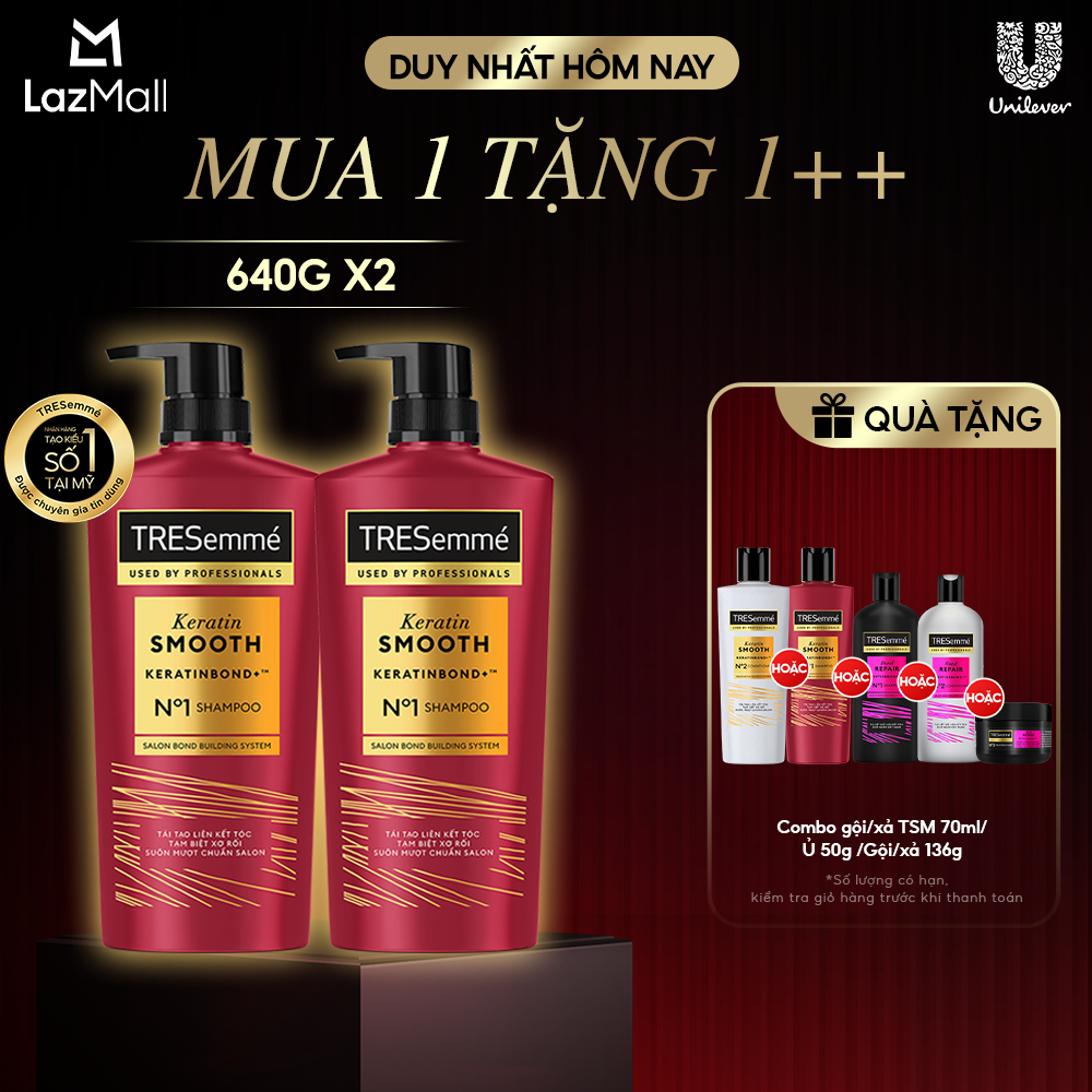 Combo 2 Dầu Gội TRESemmé Keratin Smooth Keratinbond+ Cho Tóc Khô Xơ Rối Vào Nếp Suôn Mượt (850gx2)
