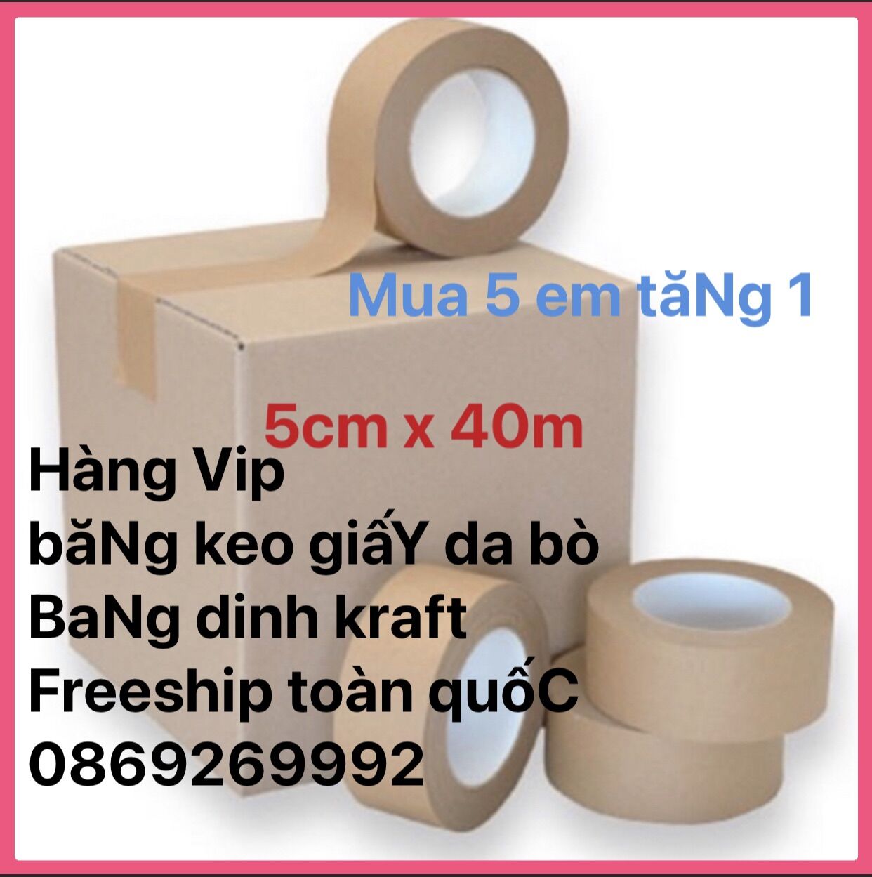 Băng dính giáy da bò kraft viết được vá thùng carton bang keo kraft 5cm x 40m