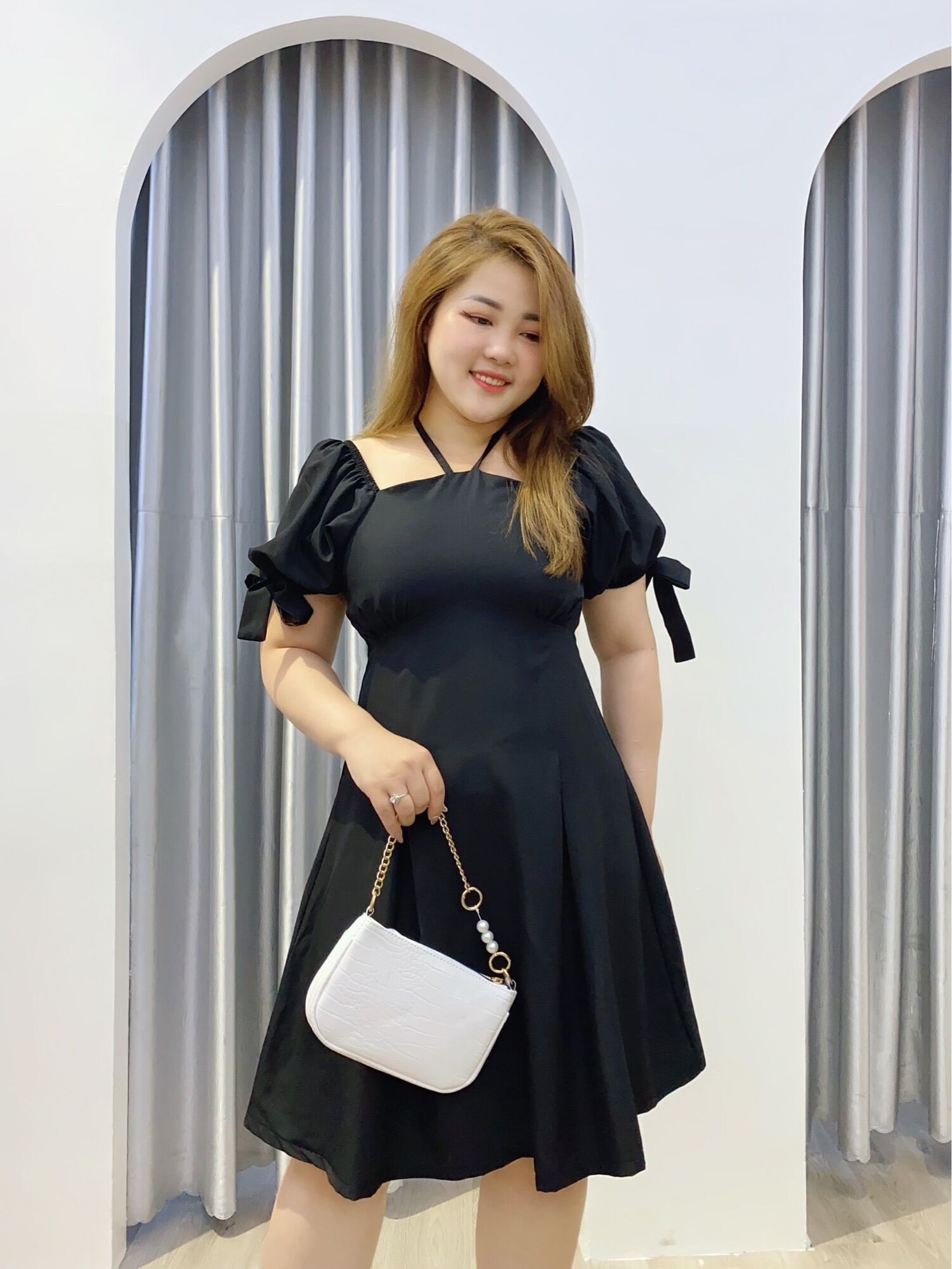 [Ảnh thật] 55-90kg Bigsize ĐẦM CỔ YẾM XINH XẮN
